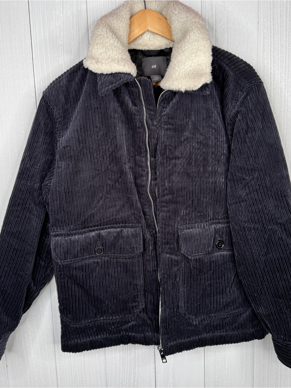 H&M Navy Corduroy Jacket with Detachable Sherpa Collar - Picture 2 of 9